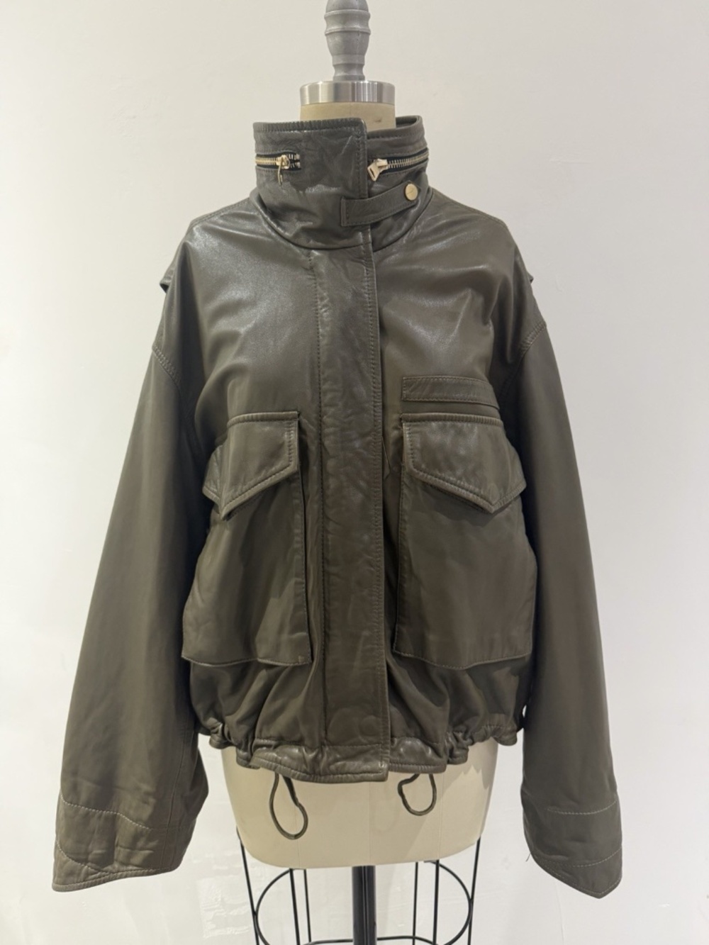 Allsaints Clay Leather Jacket Olive Green Jacket Size S